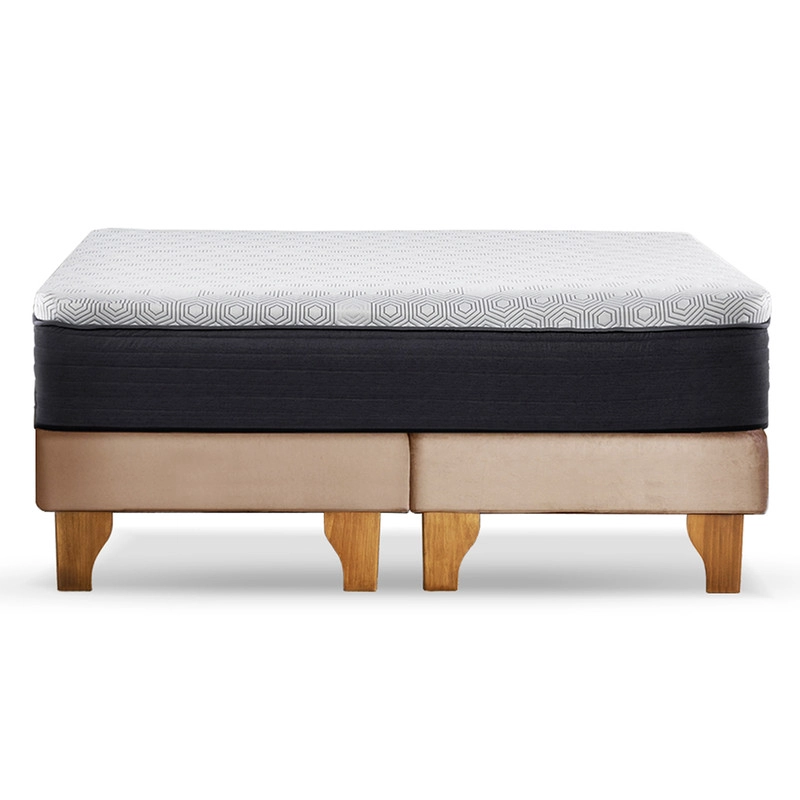 CAMA EUROPEA NEW TOP COLCHON RESORTES 23 CM 2 PLAZAS BASE DIVIDIDA TELA VELVET - 2