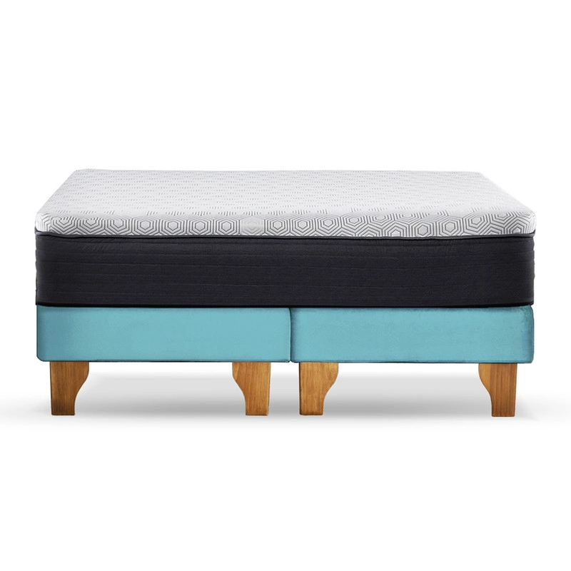 CAMA EUROPEA NEW TOP COLCHON RESORTES 23 CM 2 PLAZAS BASE DIVIDIDA TELA VELVET - 2