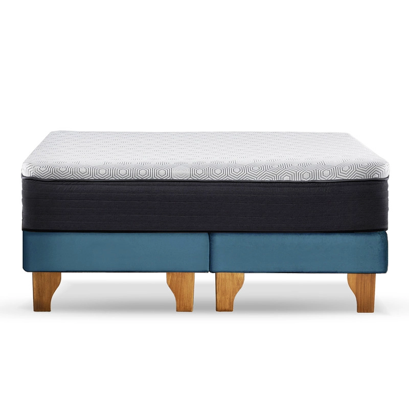 CAMA EUROPEA NEW TOP COLCHON RESORTES 23 CM 2 PLAZAS BASE DIVIDIDA TELA VELVET - 2