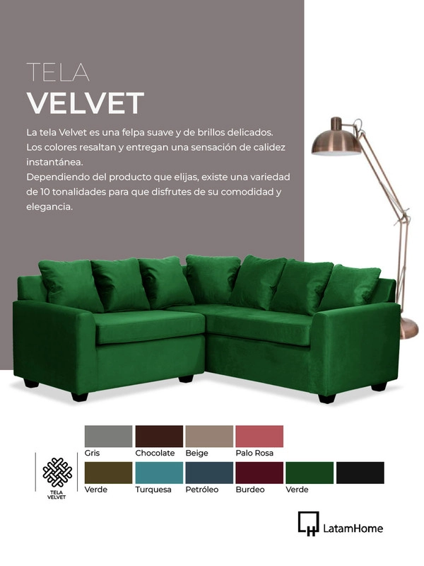SECCIONAL LUCCA 3 CUERPOS TELA VELVET - 5