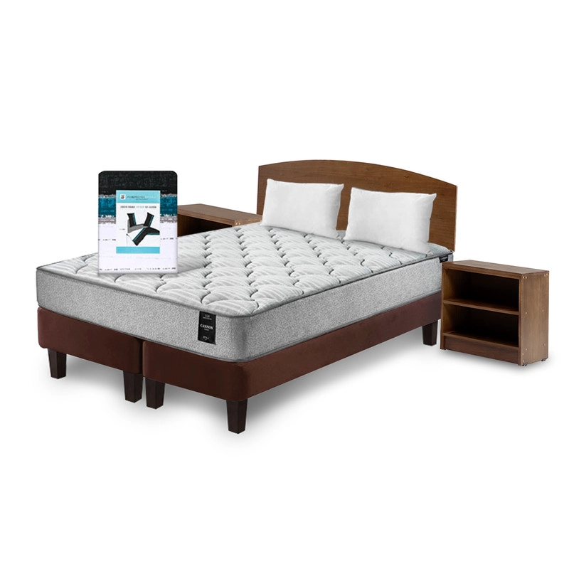 COMBO CAMA CANNON 2 PLAZAS BASE DIVIDIDA TELA + TEXTIL + RESPALDO + 2 VELADORES ATLAS - 2
