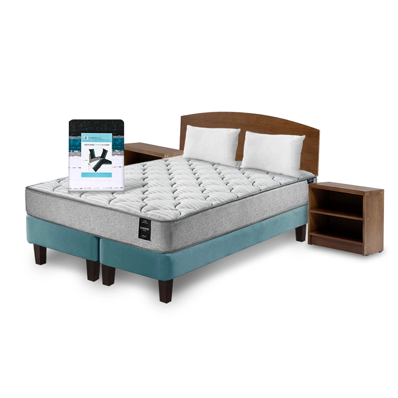 COMBO CAMA CANNON 2 PLAZAS BASE DIVIDIDA TELA + TEXTIL + RESPALDO + 2 VELADORES ATLAS - 2