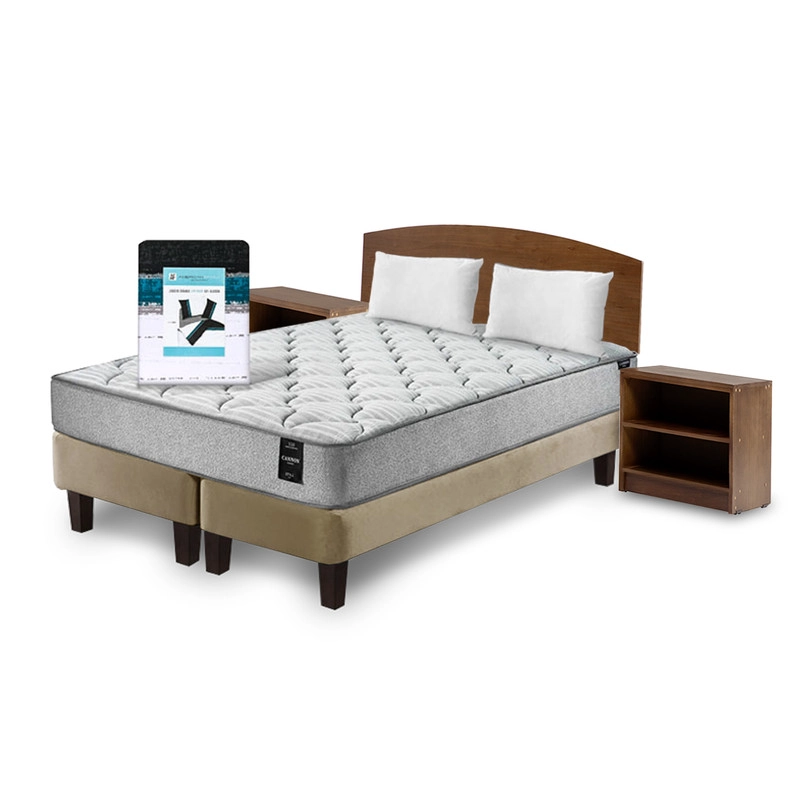 COMBO CAMA CANNON 2 PLAZAS BASE DIVIDIDA TELA + TEXTIL + RESPALDO + 2 VELADORES ATLAS - 2