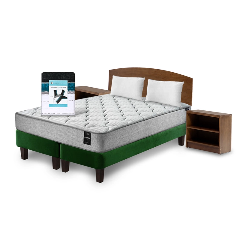 COMBO CAMA CANNON 2 PLAZAS BASE DIVIDIDA TELA + TEXTIL + RESPALDO + 2 VELADORES ATLAS - 2
