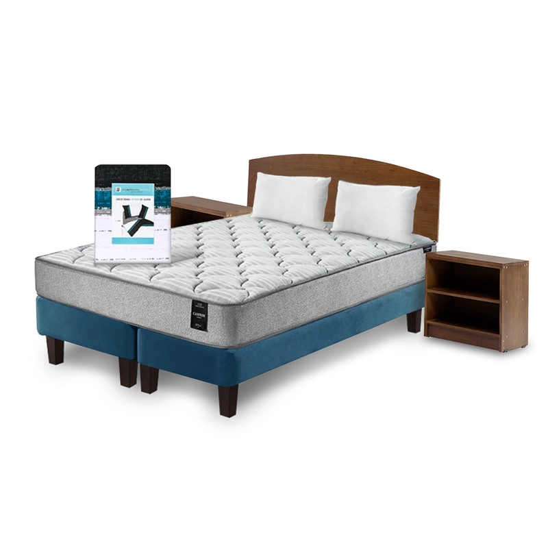 COMBO CAMA CANNON 2 PLAZAS BASE DIVIDIDA TELA + TEXTIL + RESPALDO + 2 VELADORES ATLAS - 2
