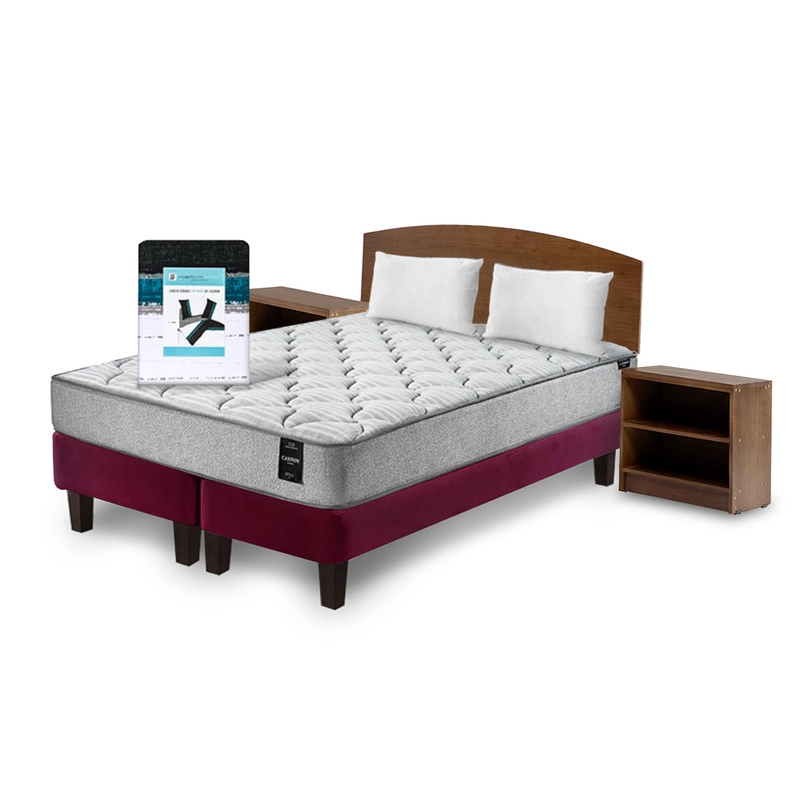 COMBO CAMA CANNON 2 PLAZAS BASE DIVIDIDA TELA + TEXTIL + RESPALDO + 2 VELADORES ATLAS - 2