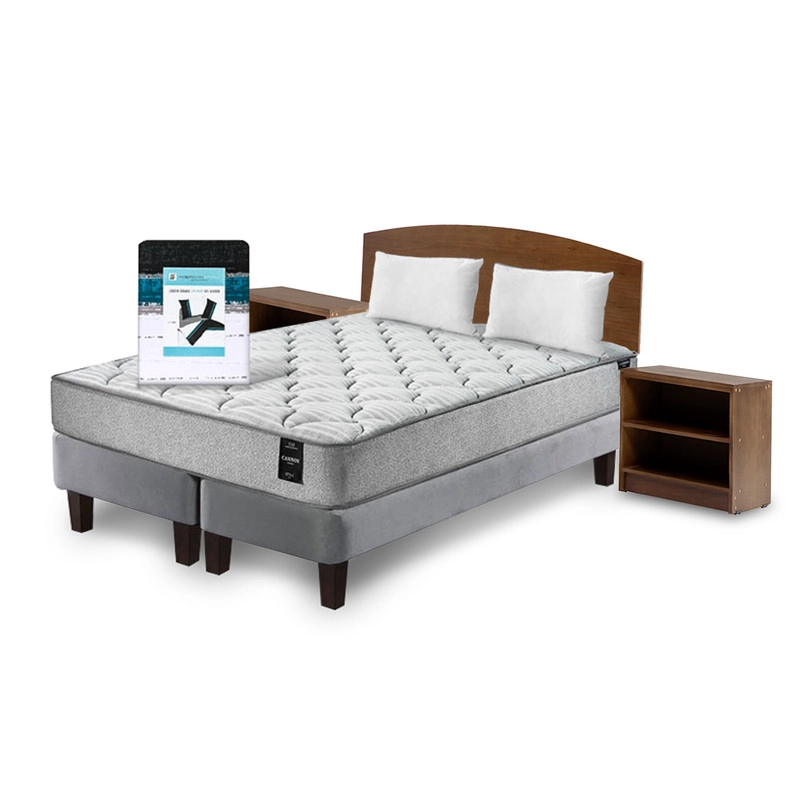 COMBO CAMA CANNON 2 PLAZAS BASE DIVIDIDA TELA + TEXTIL + RESPALDO + 2 VELADORES ATLAS - 2