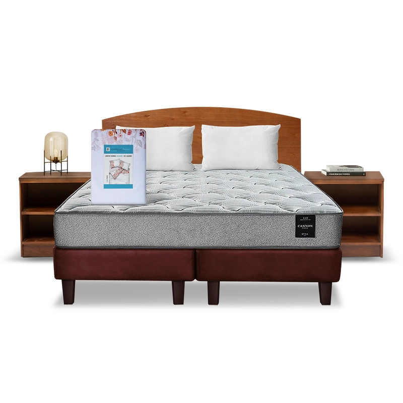 COMBO CAMA CANNON 2 PLAZAS BASE DIVIDIDA TELA + TEXTIL + RESPALDO + 2 VELADORES ATLAS - 7