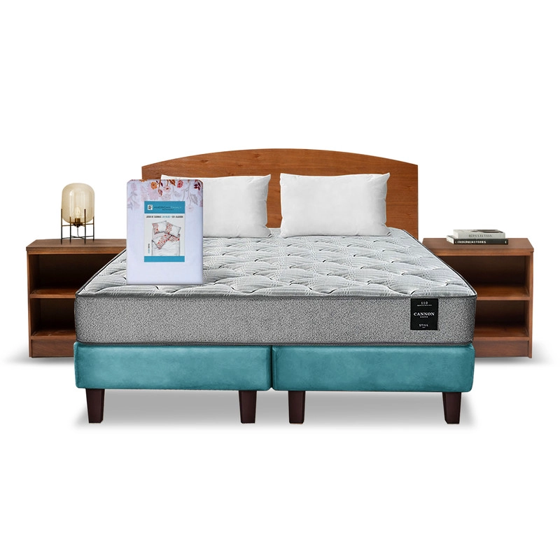 COMBO CAMA CANNON 2 PLAZAS BASE DIVIDIDA TELA + TEXTIL + RESPALDO + 2 VELADORES ATLAS - 7