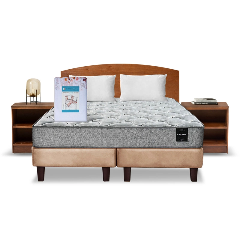 COMBO CAMA CANNON 2 PLAZAS BASE DIVIDIDA TELA + TEXTIL + RESPALDO + 2 VELADORES ATLAS - 7