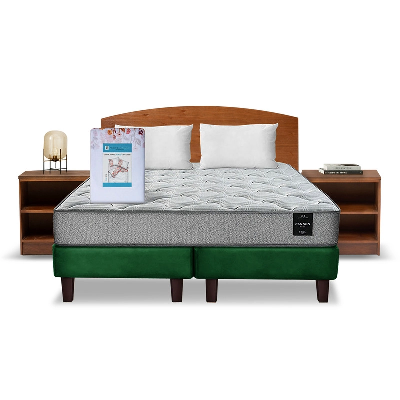 COMBO CAMA CANNON 2 PLAZAS BASE DIVIDIDA TELA + TEXTIL + RESPALDO + 2 VELADORES ATLAS - 7