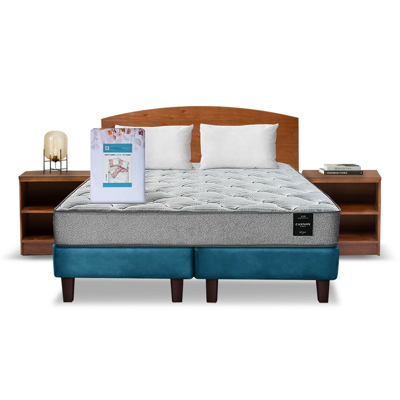 COMBO CAMA CANNON 2 PLAZAS BASE DIVIDIDA TELA + TEXTIL + RESPALDO + 2 VELADORES ATLAS - 7