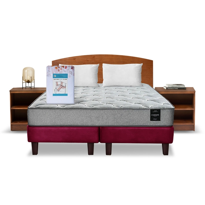 COMBO CAMA CANNON 2 PLAZAS BASE DIVIDIDA TELA + TEXTIL + RESPALDO + 2 VELADORES ATLAS - 7