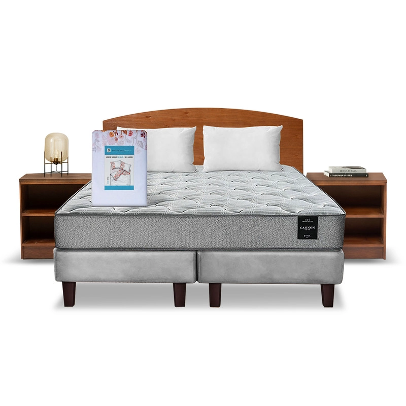 COMBO CAMA CANNON 2 PLAZAS BASE DIVIDIDA TELA + TEXTIL + RESPALDO + 2 VELADORES ATLAS - 7