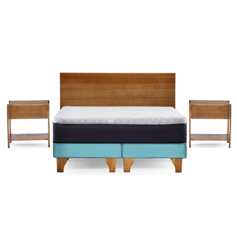 CAMA EUROPEA NEW TOP COLCHON RESORTES 23 CM 2 PLAZAS TELA VELVET + MADERAS ORION - 2