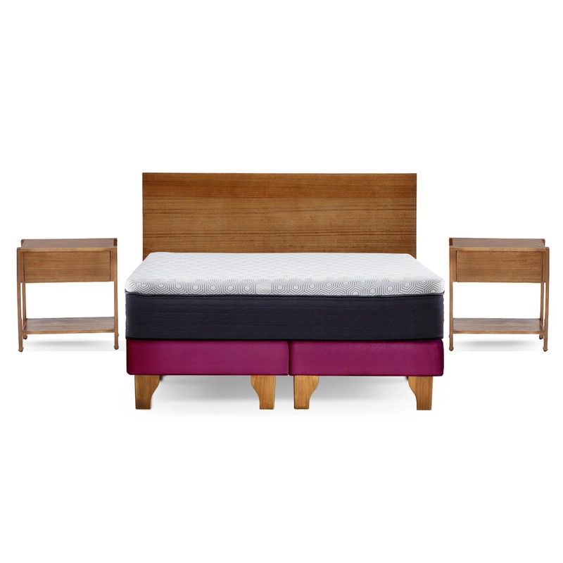 CAMA EUROPEA NEW TOP COLCHON RESORTES 23 CM 2 PLAZAS TELA VELVET + MADERAS ORION - 2