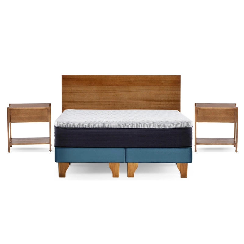 CAMA EUROPEA NEW TOP COLCHON RESORTES 23 CM 2 PLAZAS TELA VELVET + MADERAS ORION - 2