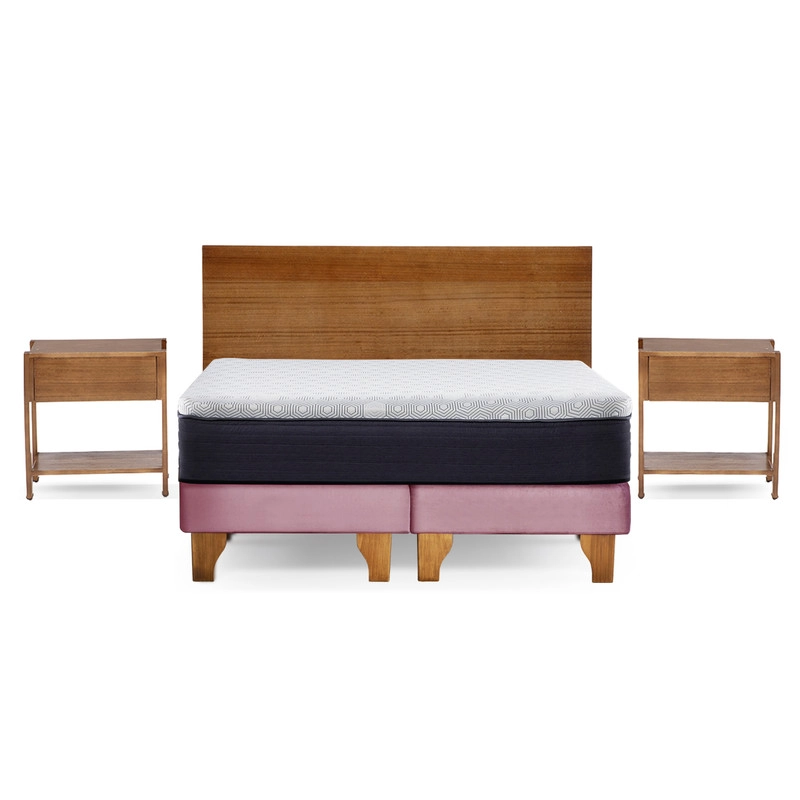 CAMA EUROPEA NEW TOP COLCHON RESORTES 23 CM 2 PLAZAS TELA VELVET + MADERAS ORION - 2