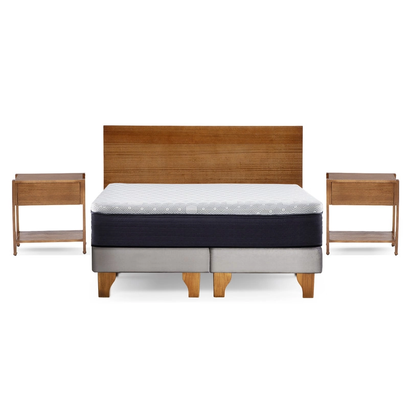 CAMA EUROPEA NEW TOP COLCHON RESORTES 23 CM 2 PLAZAS TELA VELVET + MADERAS ORION - 2