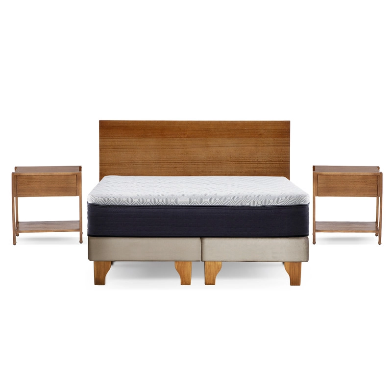 CAMA EUROPEA NEW TOP COLCHON RESORTES 23 CM 2 PLAZAS TELA VELVET + MADERAS ORION - 2