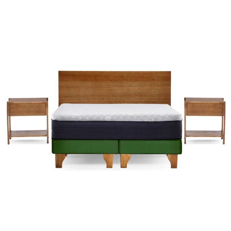 CAMA EUROPEA NEW TOP COLCHON RESORTES 23 CM 2 PLAZAS TELA VELVET + MADERAS ORION - 2