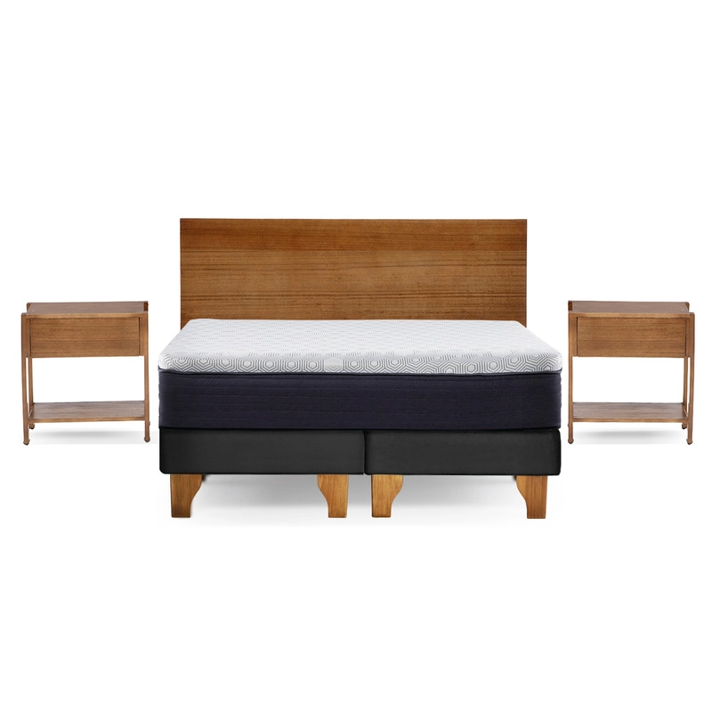 CAMA EUROPEA NEW TOP COLCHON RESORTES 23 CM 2 PLAZAS TELA VELVET + MADERAS ORION - 2
