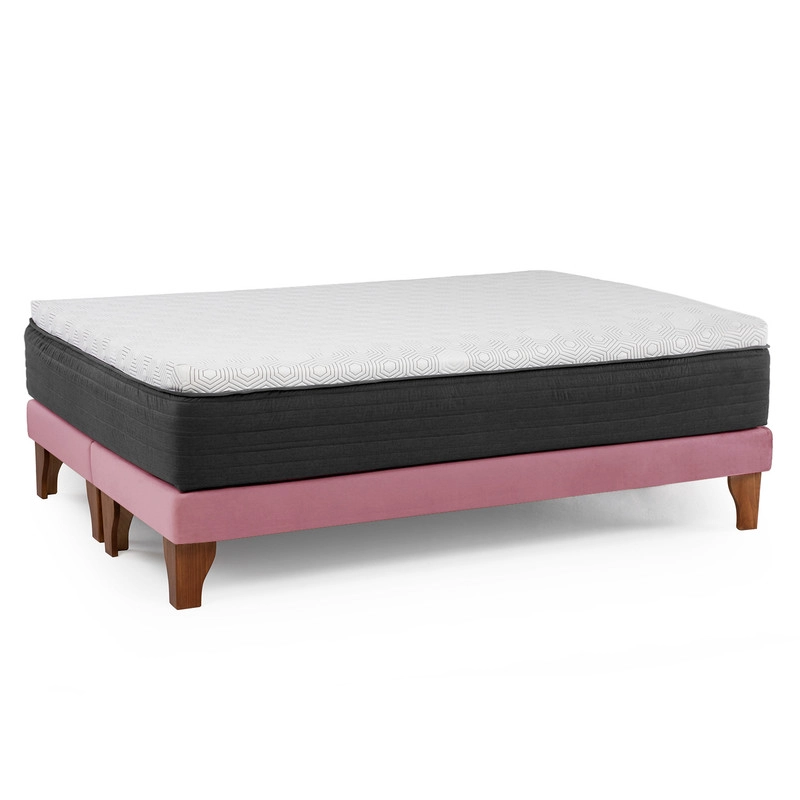 CAMA EUROPEA NEW TOP COLCHON RESORTES 23 CM 2 PLAZAS TELA VELVET + MADERAS ORION - 3