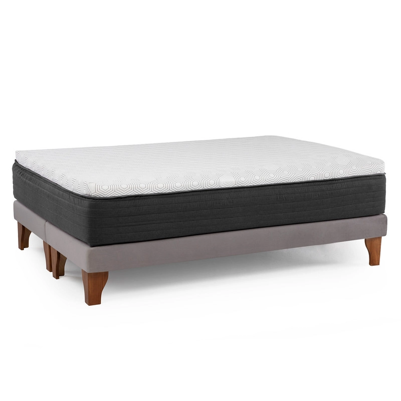 CAMA EUROPEA NEW TOP COLCHON RESORTES 23 CM 2 PLAZAS TELA VELVET + MADERAS ORION - 3