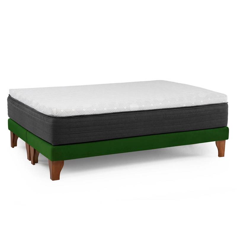 CAMA EUROPEA NEW TOP COLCHON RESORTES 23 CM 2 PLAZAS TELA VELVET + MADERAS ORION - 3