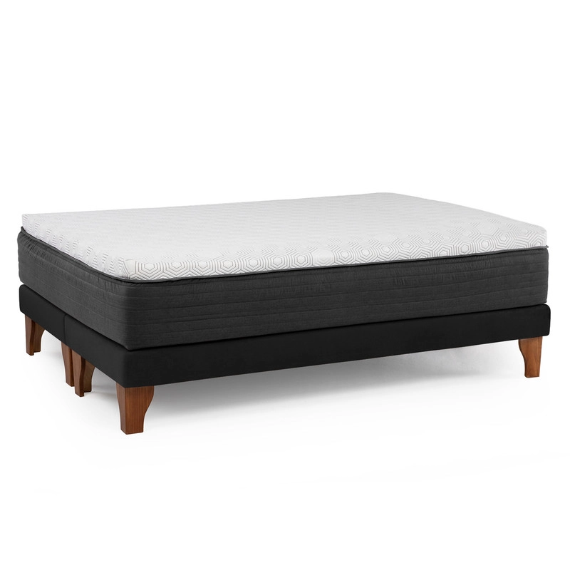 CAMA EUROPEA NEW TOP COLCHON RESORTES 23 CM 2 PLAZAS TELA VELVET + MADERAS ORION - 3