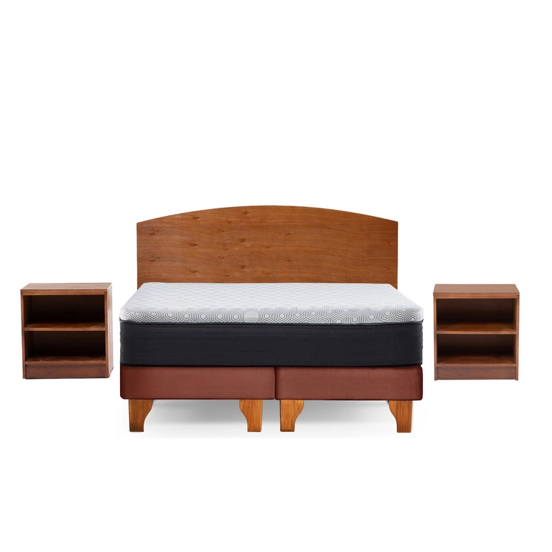 CAMA EUROPEA NEW TOP COLCHON RESORTES 23 CM 2 PLAZAS TELA VELVET + MADERAS ATLAS - 2