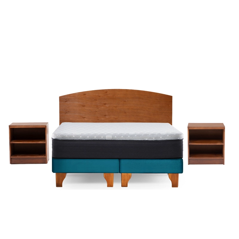 CAMA EUROPEA NEW TOP COLCHON RESORTES 23 CM 2 PLAZAS TELA VELVET + MADERAS ATLAS - 2