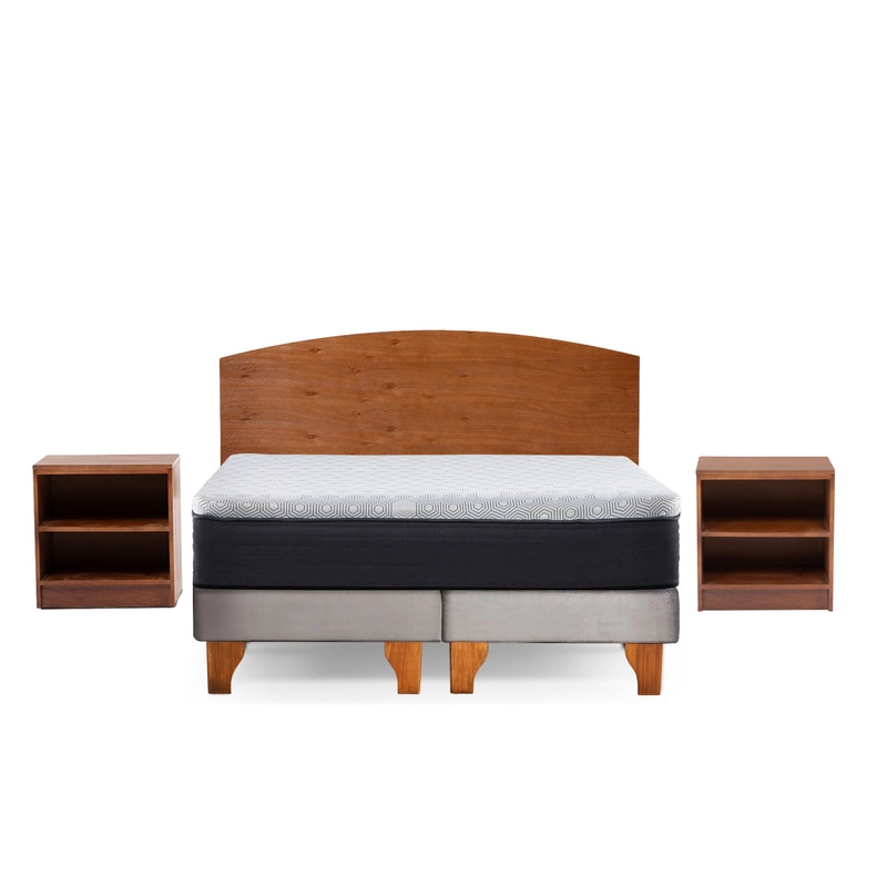 CAMA EUROPEA NEW TOP COLCHON RESORTES 23 CM 2 PLAZAS TELA VELVET + MADERAS ATLAS - 2