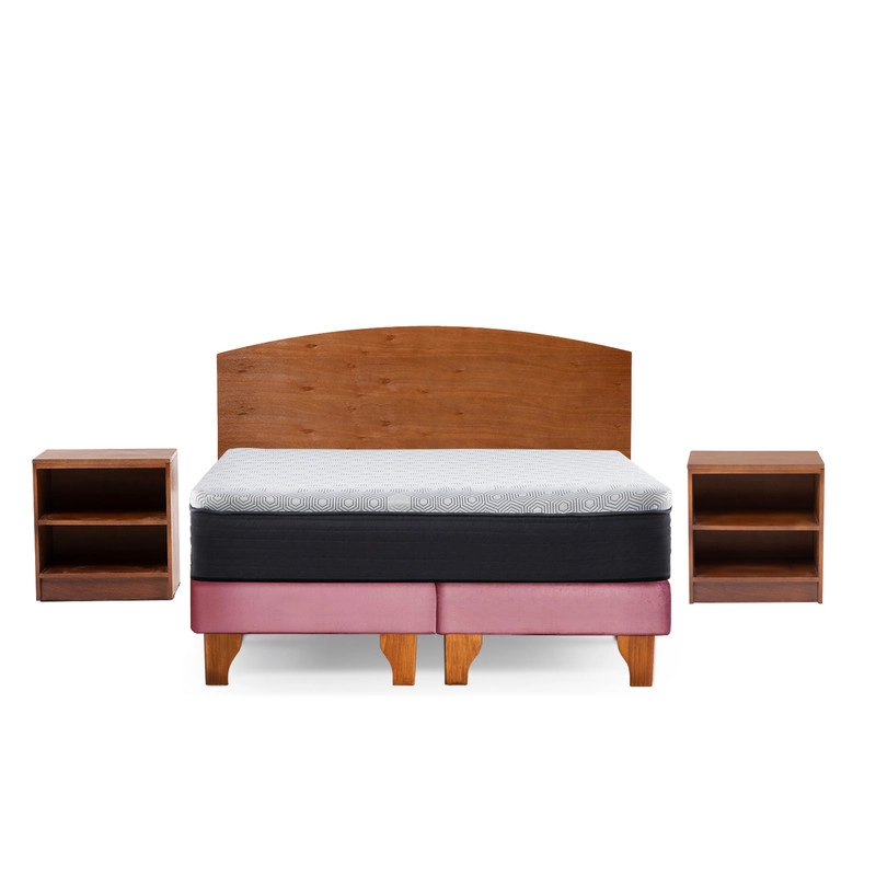 CAMA EUROPEA NEW TOP COLCHON RESORTES 23 CM 2 PLAZAS TELA VELVET + MADERAS ATLAS - 2