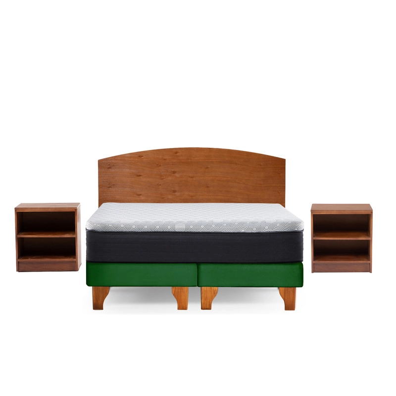 CAMA EUROPEA NEW TOP COLCHON RESORTES 23 CM 2 PLAZAS TELA VELVET + MADERAS ATLAS - 2