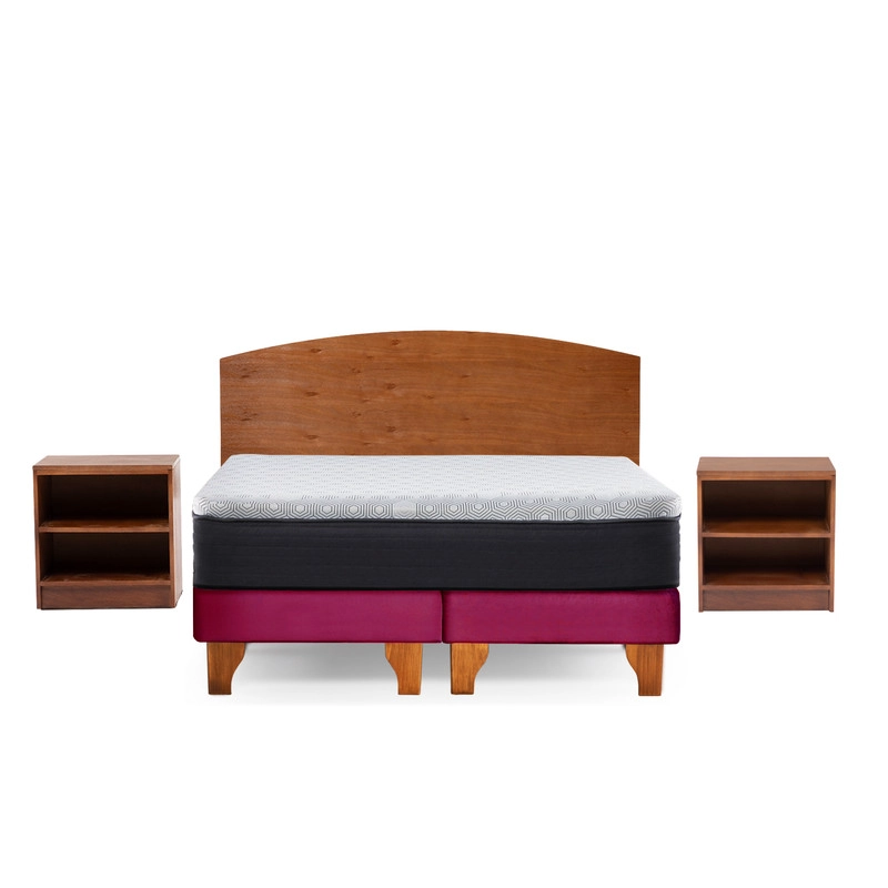 CAMA EUROPEA NEW TOP COLCHON RESORTES 23 CM 2 PLAZAS TELA VELVET + MADERAS ATLAS - 2
