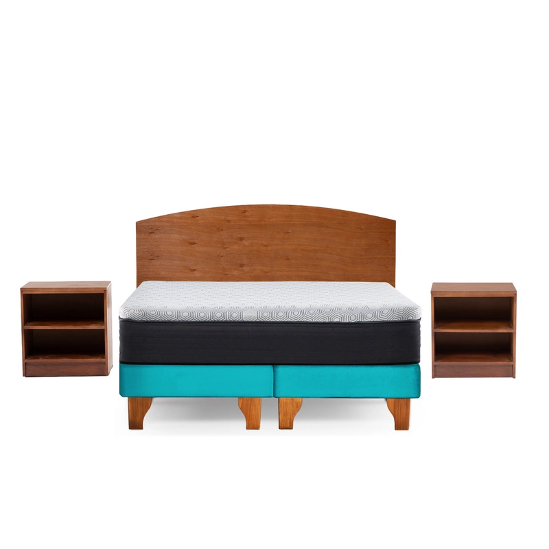 CAMA EUROPEA NEW TOP COLCHON RESORTES 23 CM 2 PLAZAS TELA VELVET + MADERAS ATLAS - 2