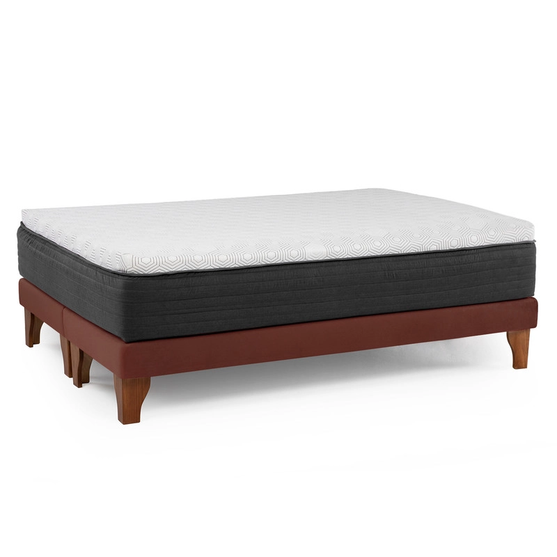 CAMA EUROPEA NEW TOP COLCHON RESORTES 23 CM 2 PLAZAS TELA VELVET + MADERAS ATLAS - 3