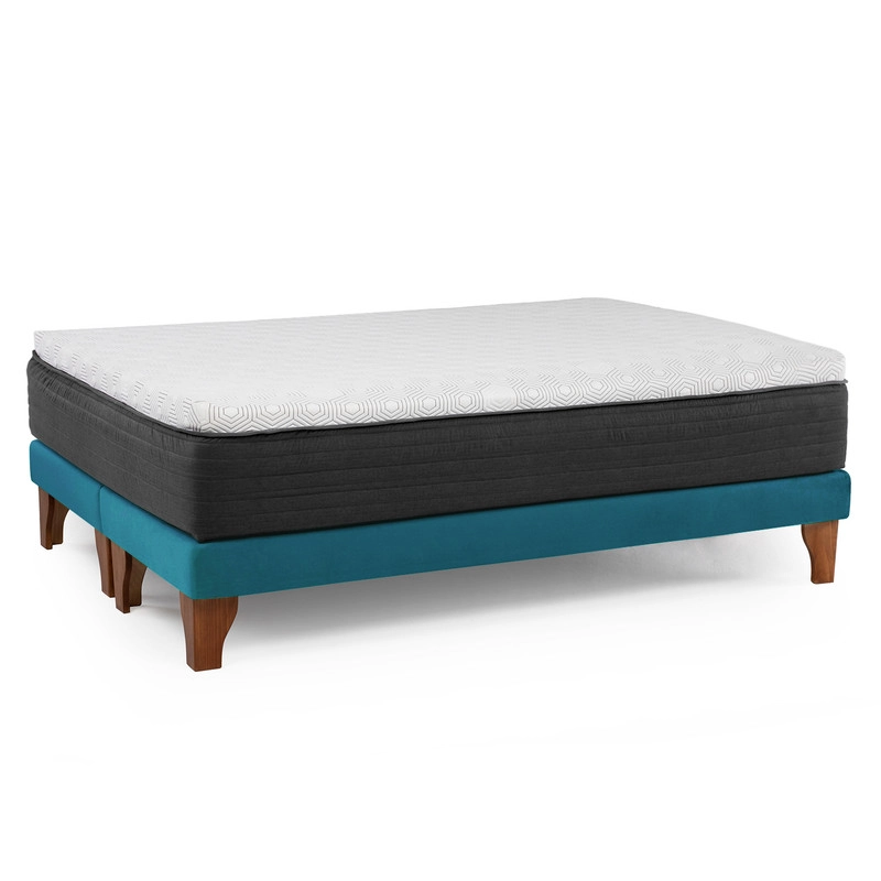 CAMA EUROPEA NEW TOP COLCHON RESORTES 23 CM 2 PLAZAS TELA VELVET + MADERAS ATLAS - 3