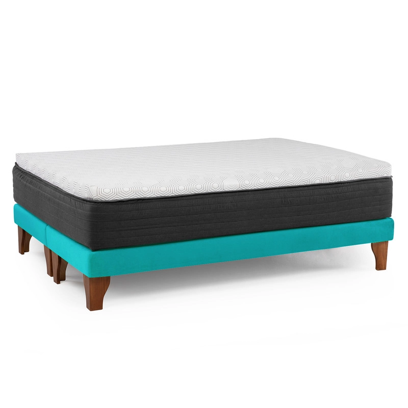 CAMA EUROPEA NEW TOP COLCHON RESORTES 23 CM 2 PLAZAS TELA VELVET + MADERAS ATLAS - 3
