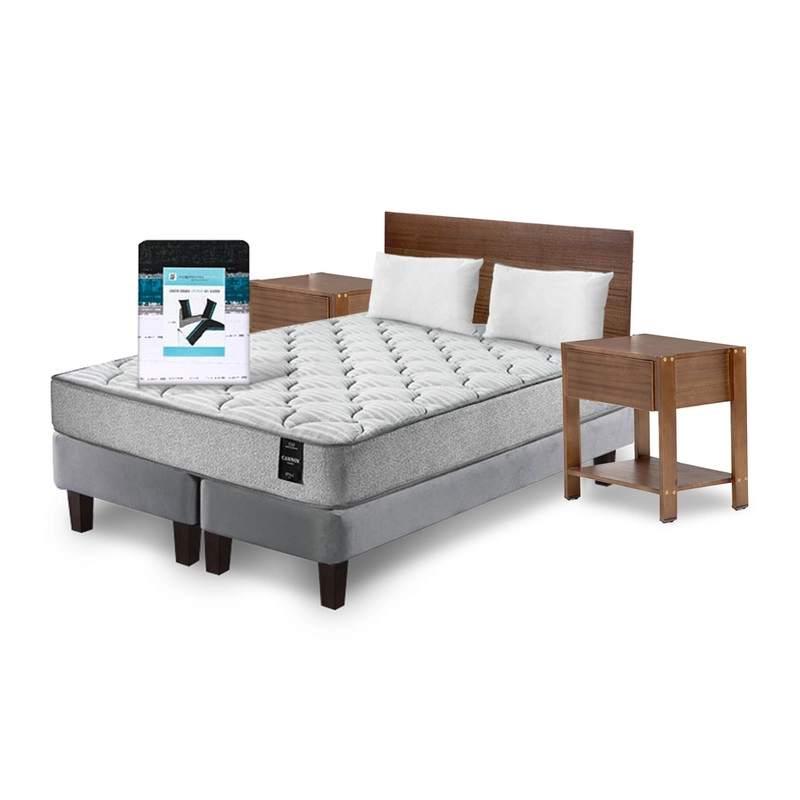 COMBO CAMA CANNON 2 PLAZAS BASE DIVIDIDA TELA + TEXTIL + RESPALDO + 2 VELADORES ORION - 2