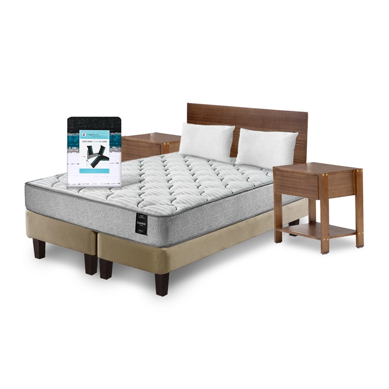 COMBO CAMA CANNON 2 PLAZAS BASE DIVIDIDA TELA + TEXTIL + RESPALDO + 2 VELADORES ORION - 2