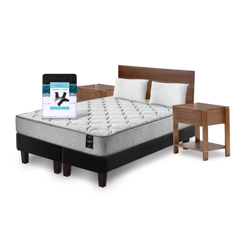 COMBO CAMA CANNON 2 PLAZAS BASE DIVIDIDA TELA + TEXTIL + RESPALDO + 2 VELADORES ORION - 2