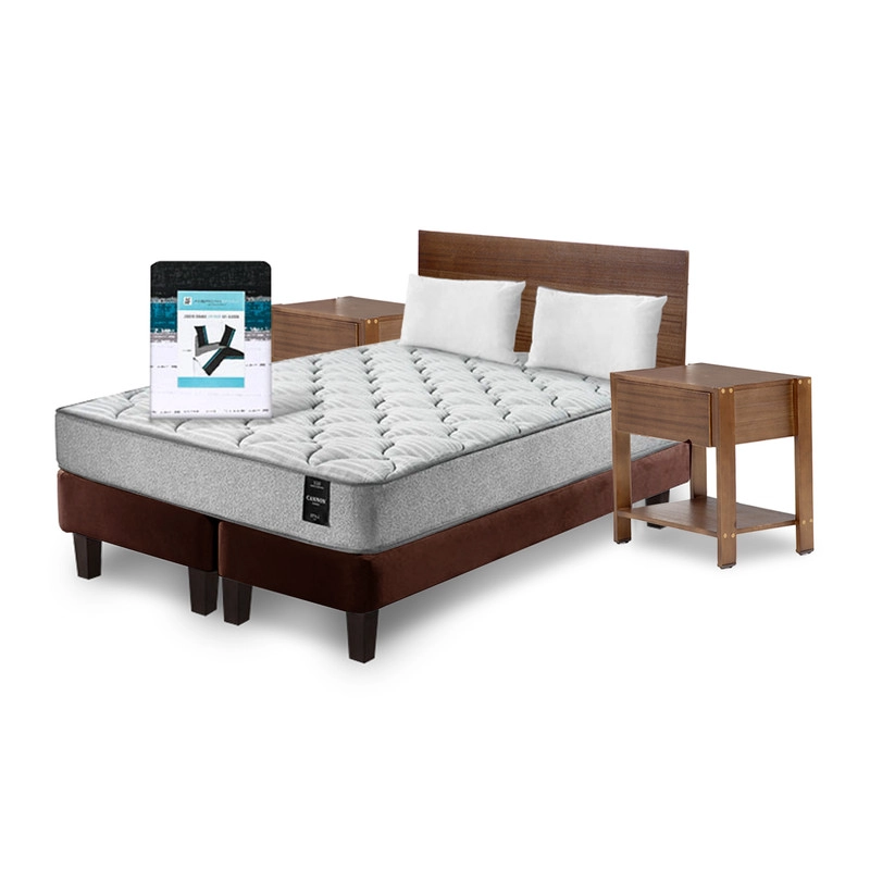 COMBO CAMA CANNON 2 PLAZAS BASE DIVIDIDA TELA + TEXTIL + RESPALDO + 2 VELADORES ORION - 2