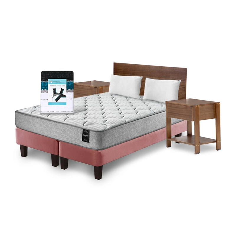 COMBO CAMA CANNON 2 PLAZAS BASE DIVIDIDA TELA + TEXTIL + RESPALDO + 2 VELADORES ORION - 2
