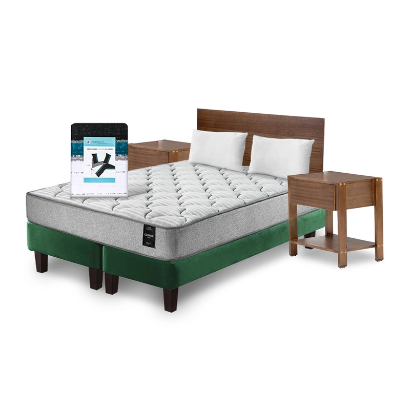 COMBO CAMA CANNON 2 PLAZAS BASE DIVIDIDA TELA + TEXTIL + RESPALDO + 2 VELADORES ORION - 2