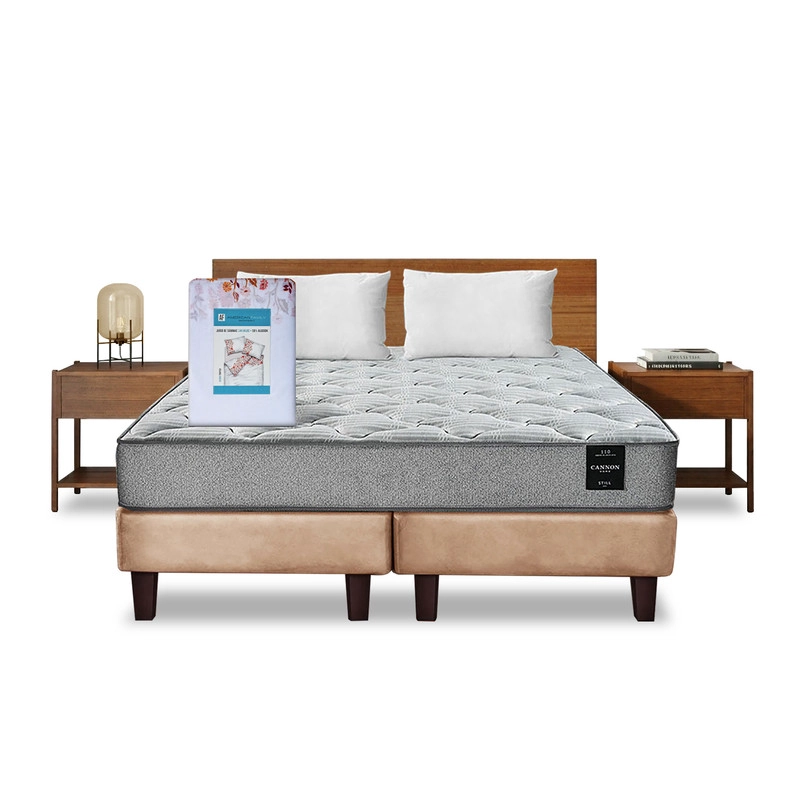 COMBO CAMA CANNON 2 PLAZAS BASE DIVIDIDA TELA + TEXTIL + RESPALDO + 2 VELADORES ORION - 7