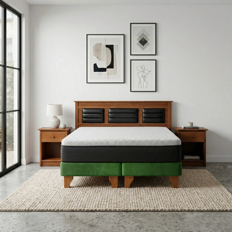 Cama Europea New Top Colchon Resortes 23 Cm 2 Plazas Tela Velvet + Maderas Altair - 1