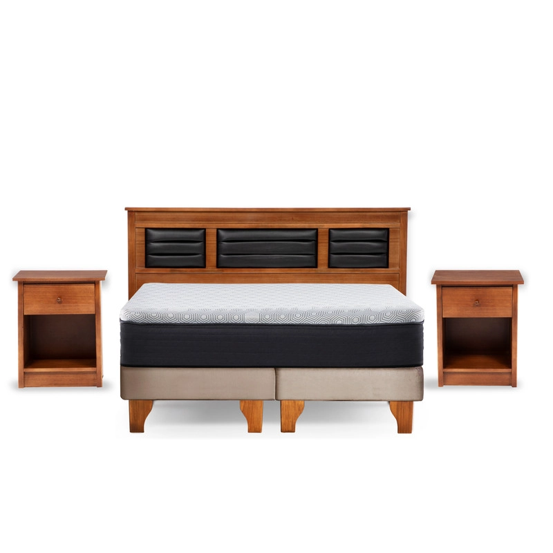 Cama Europea New Top Colchon Resortes 23 Cm 2 Plazas Tela Velvet + Maderas Altair - 2