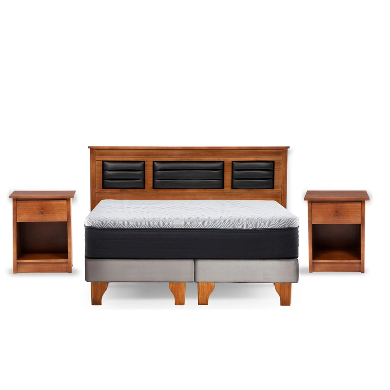 Cama Europea New Top Colchon Resortes 23 Cm 2 Plazas Tela Velvet + Maderas Altair - 2